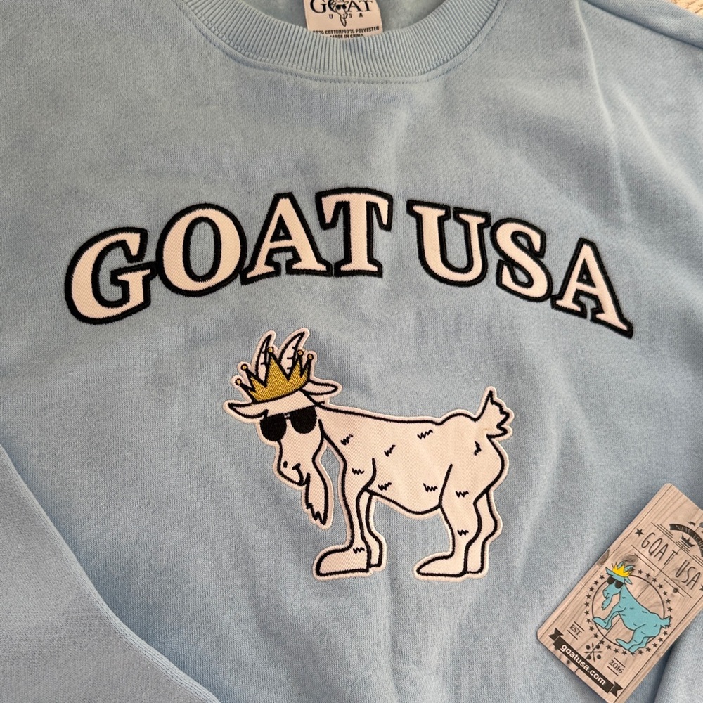 GOAT USA BRAND NEW Light Blue Men's Sweatshirt Sz Sm - Picture 3 of 13